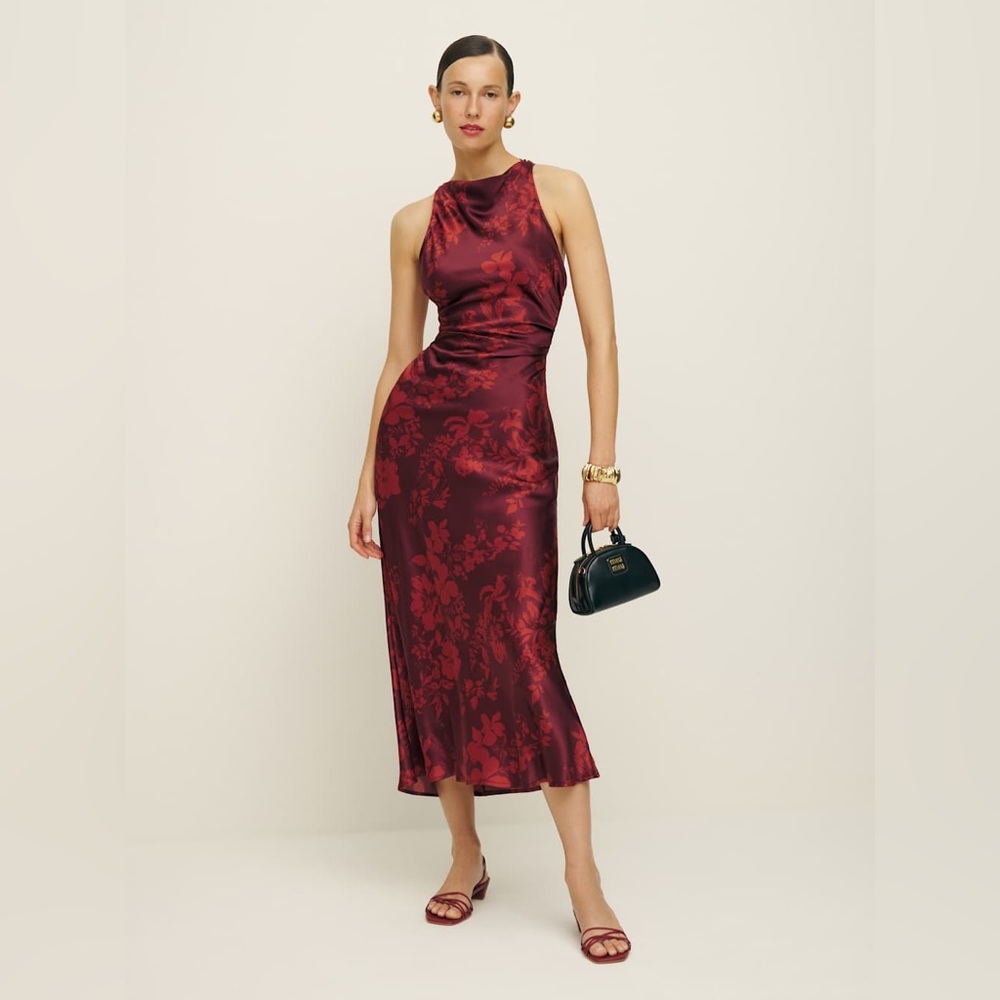 Reformation Burgundy Floral Midi Dress